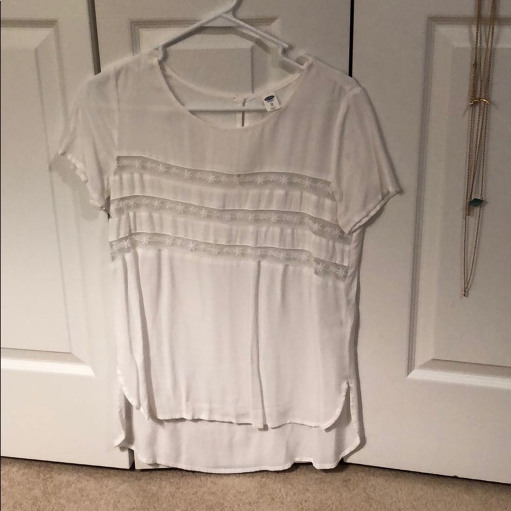 White blouse with mesh detail